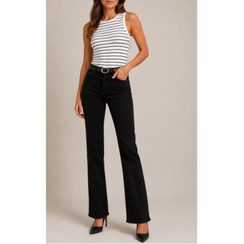 White House Black Market Women's Black High-Rise Skinny Flare Jeans Size 12 NWOT